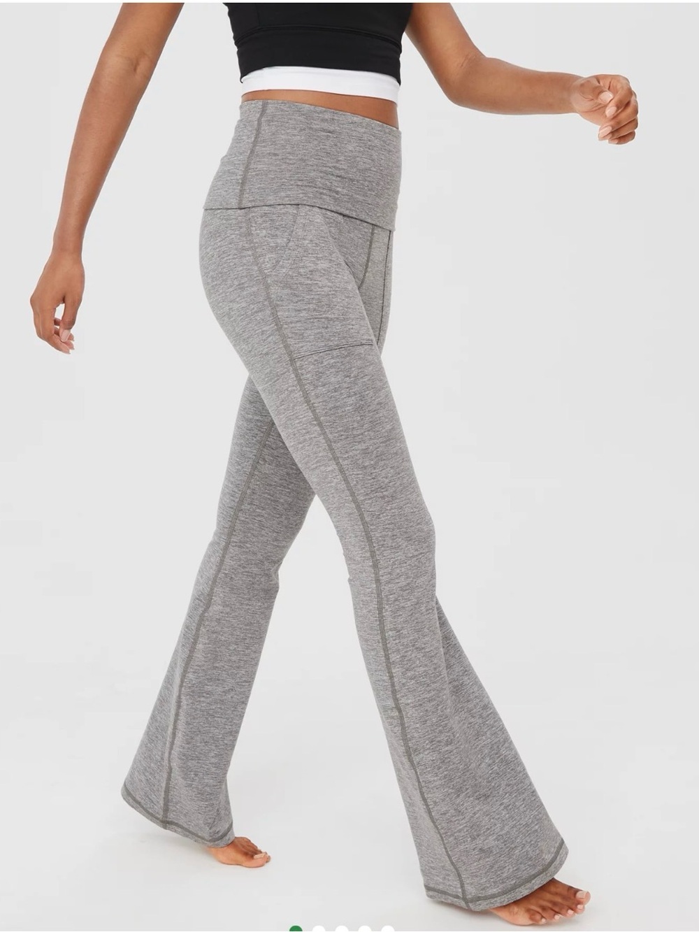 Offline by Aerie The Hugger Foldover Flare Short Inseam Gray Pants Sz M